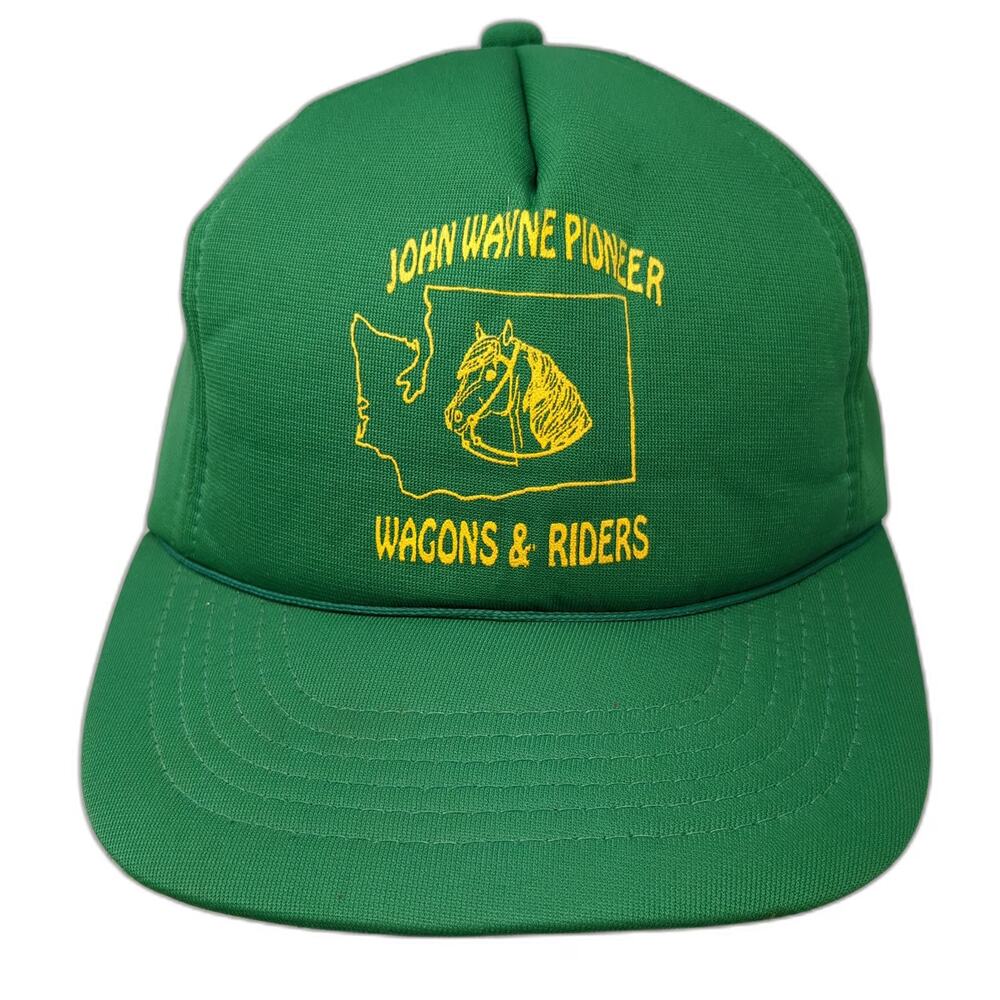 Yupoong 5 Panel Green One Size Hat Snapback Rope Trim John Wayne Pioneer Wagons